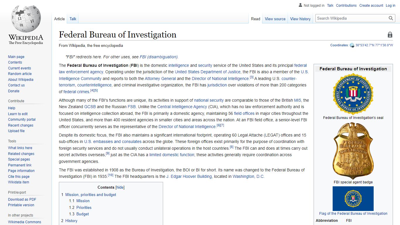 Federal Bureau of Investigation - Wikipedia